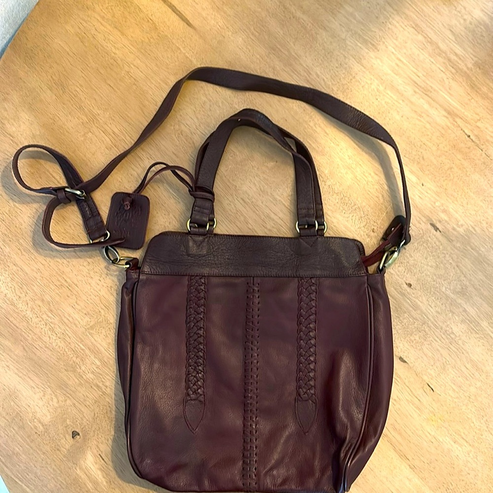 ELF Burgundy Leather Crossbody Computer Bag handmade in Bali NWT